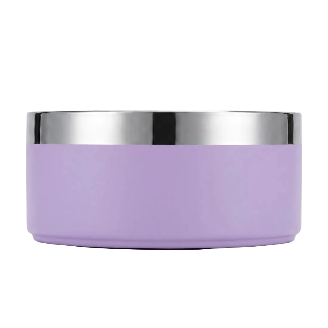 Lilac band personalized double-wall dog bowl, front view