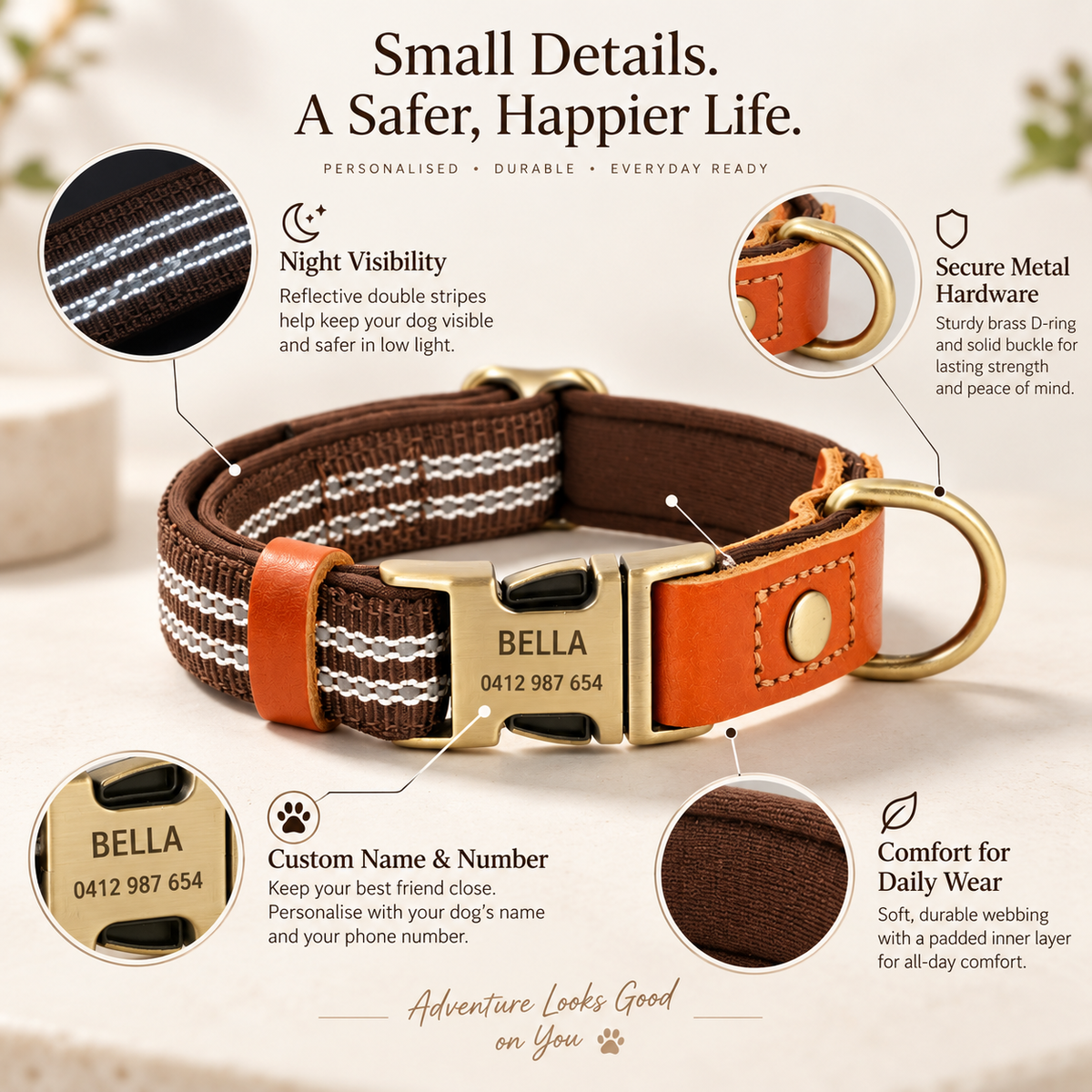Personalisiertes reflektierendes Hundehalsband