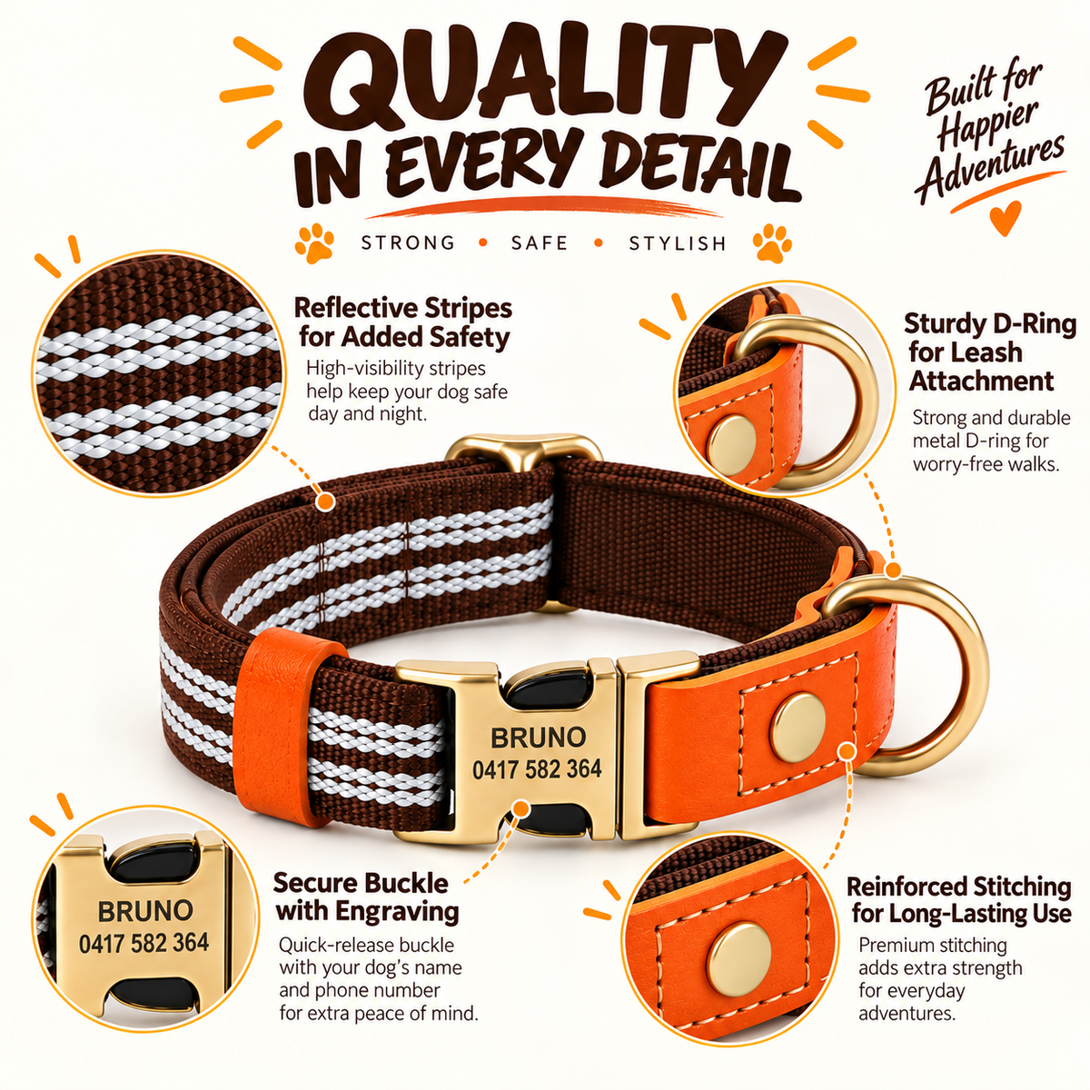 Personalisiertes reflektierendes Hundehalsband