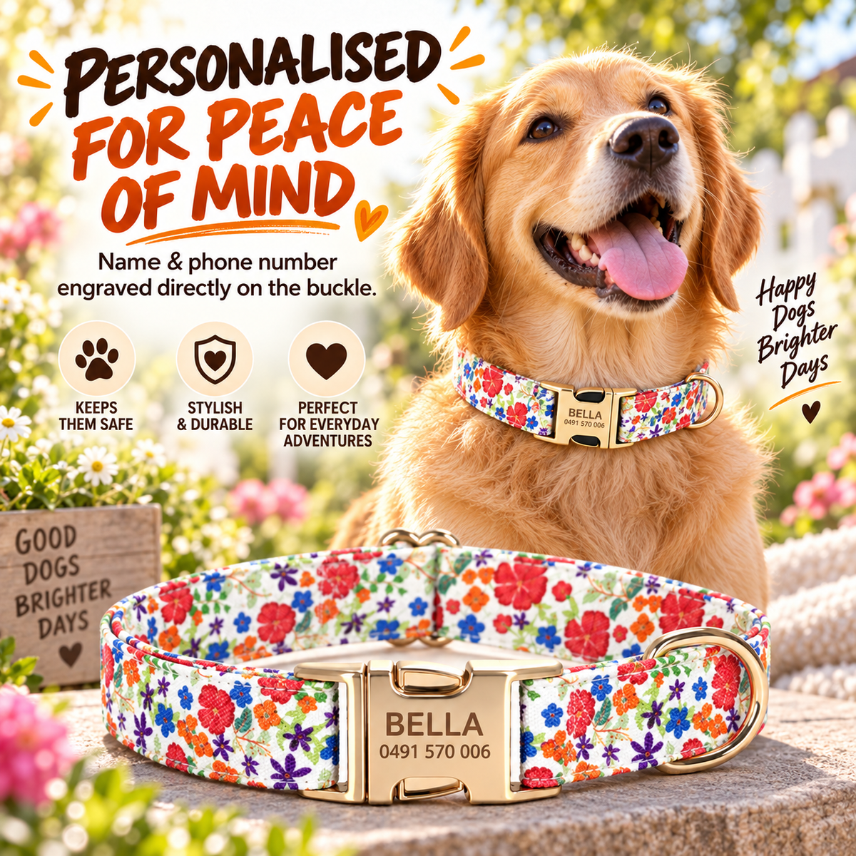 Graviertes Crumpaw BlossomPup-Halsband
