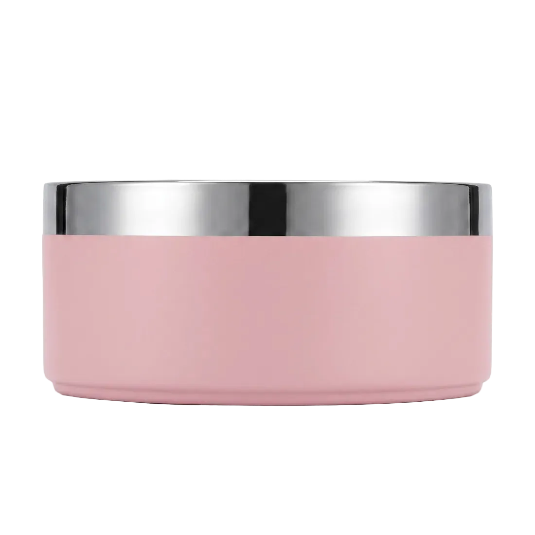 Blush pink band personalized double-wall dog bowl, front view