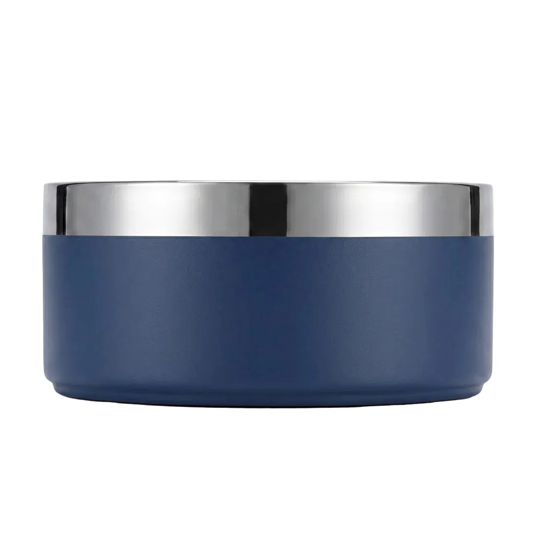 Navy band personalized double-wall dog bowl, front view