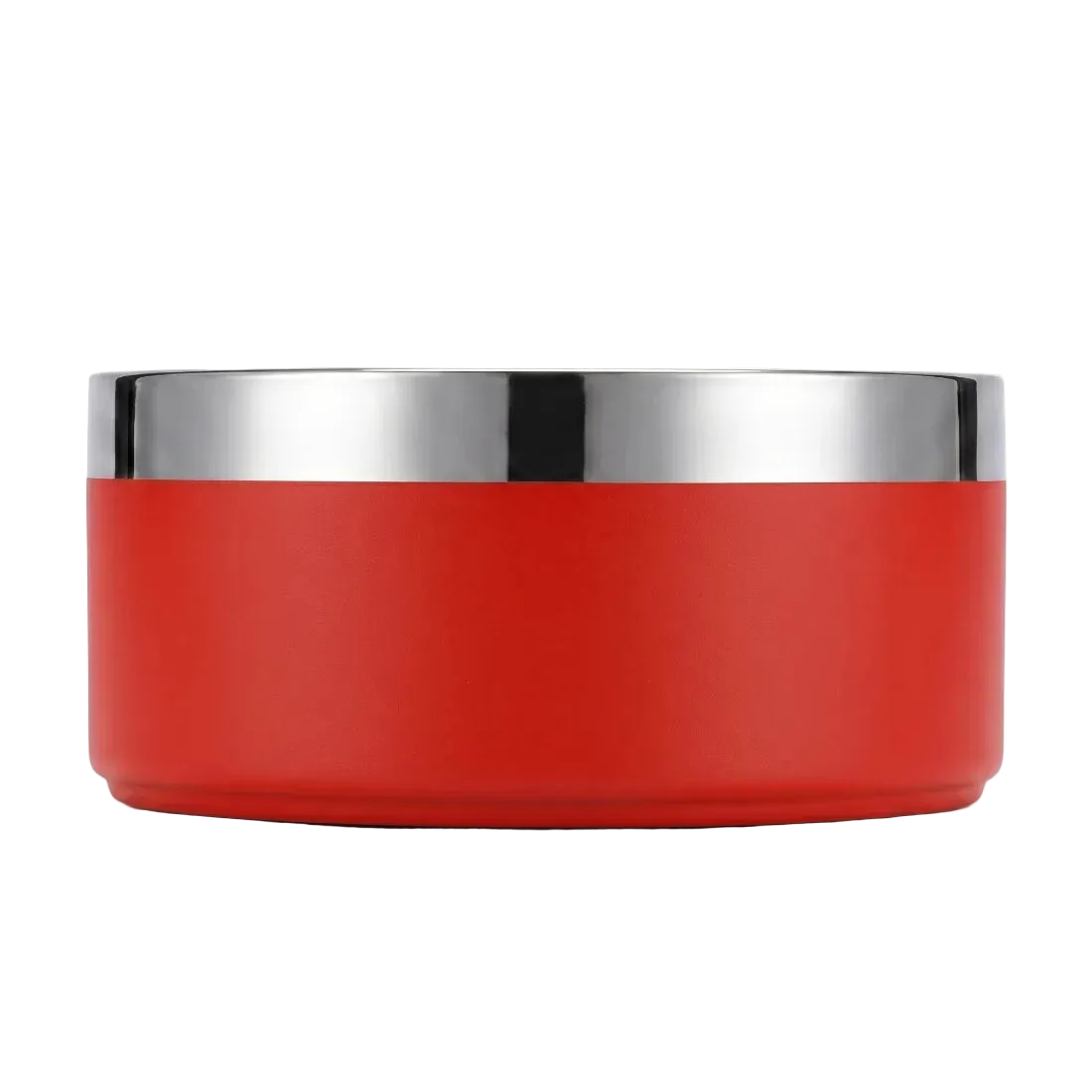 Signal red band personalized double-wall dog bowl, front view