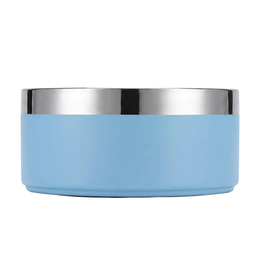 Sky blue band personalized double-wall dog bowl, front view