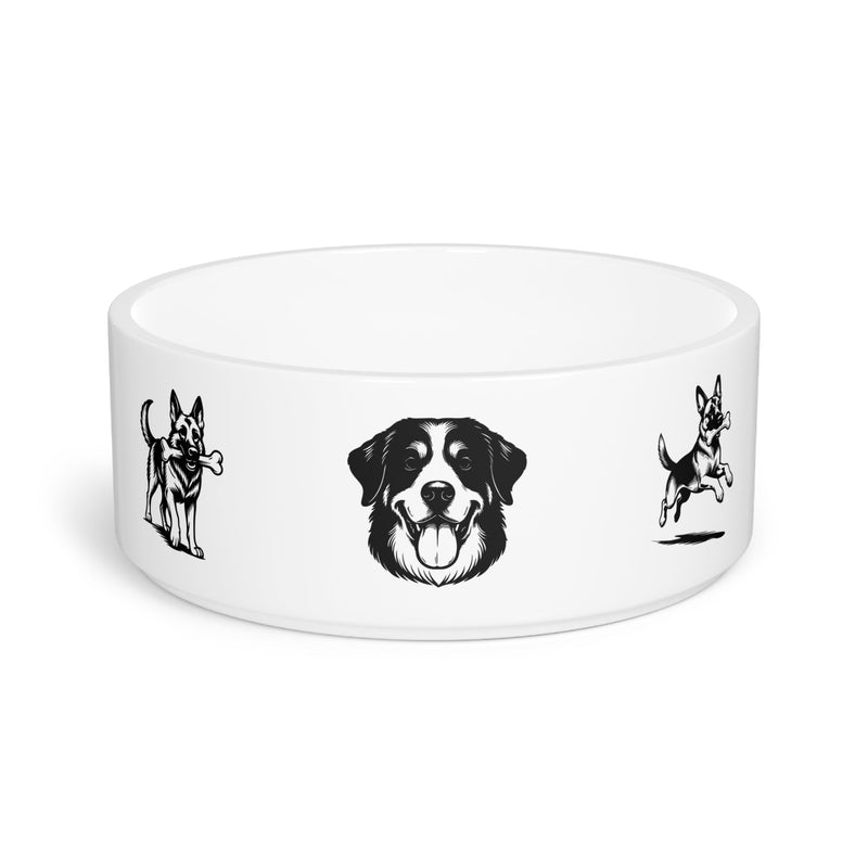 Crumpaw Bernese Portrait Ceramic Dog Bowl - Bernese Mountain Dog portrait design, front view
