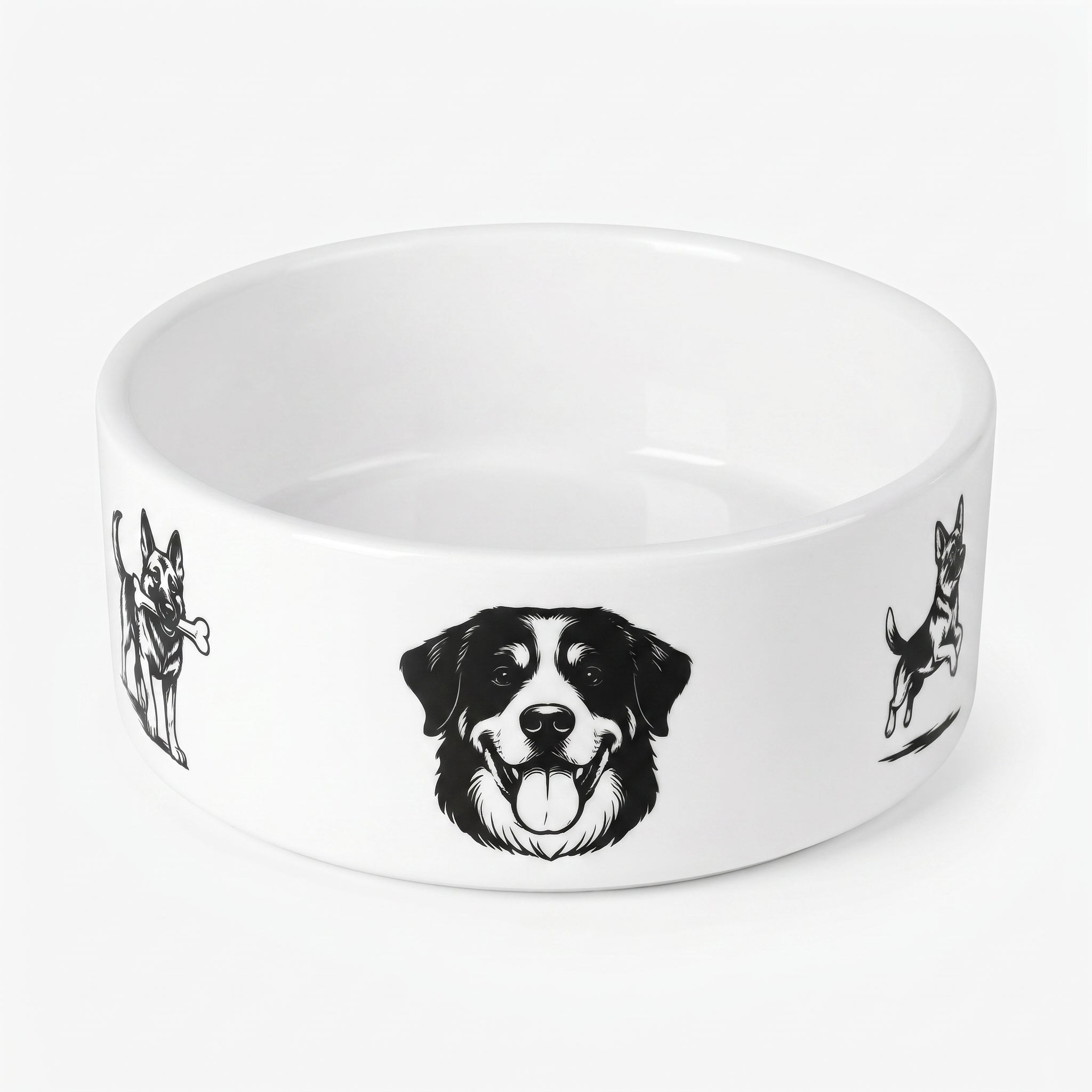 Crumpaw Bernese Portrait Ceramic Dog Bowl - side view