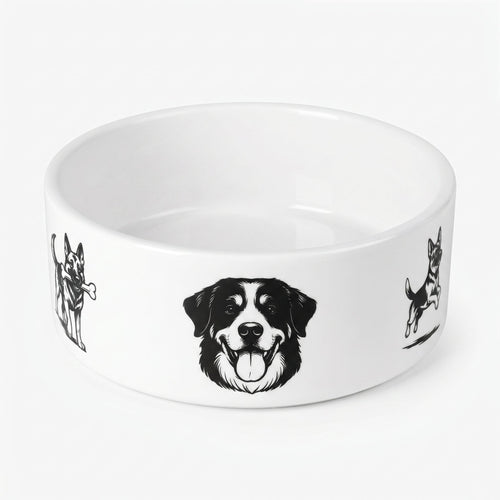 Crumpaw Bernese Portrait Ceramic Dog Bowl - side view