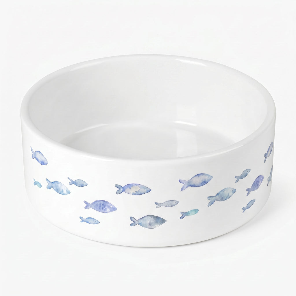 Crumpaw Blue Fish Ceramic Dog Bowl - side view