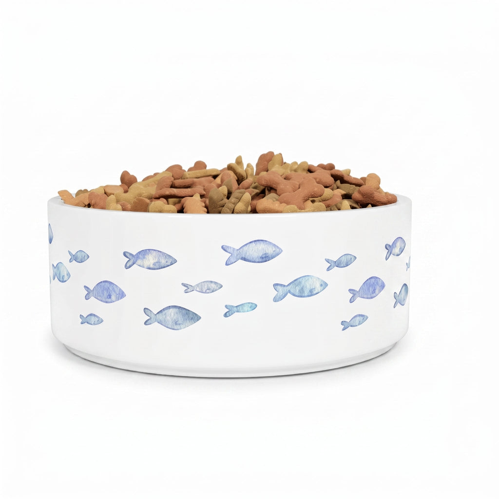 Crumpaw Blue Fish Ceramic Dog Bowl - lifestyle shot