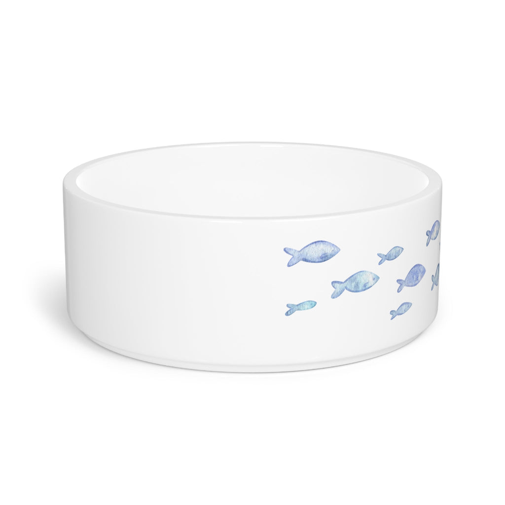 Crumpaw Blue Fish Ceramic Dog Bowl - angle view