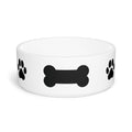 Crumpaw Classic Bone Ceramic Dog Bowl - black bone with paw prints, front view