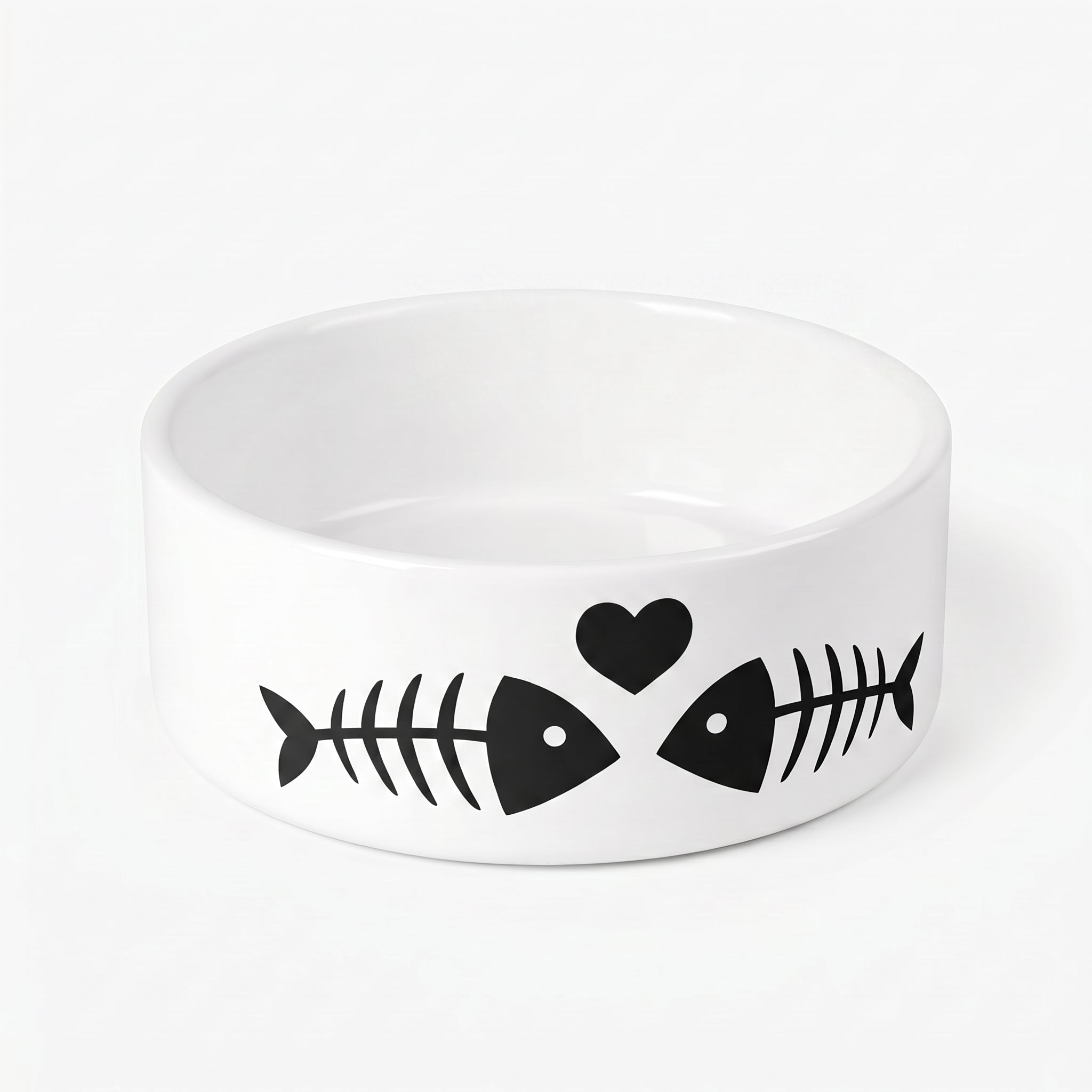 Crumpaw Fish Skeleton Ceramic Dog Bowl - side view