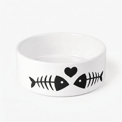 Crumpaw Fish Skeleton Ceramic Dog Bowl - side view