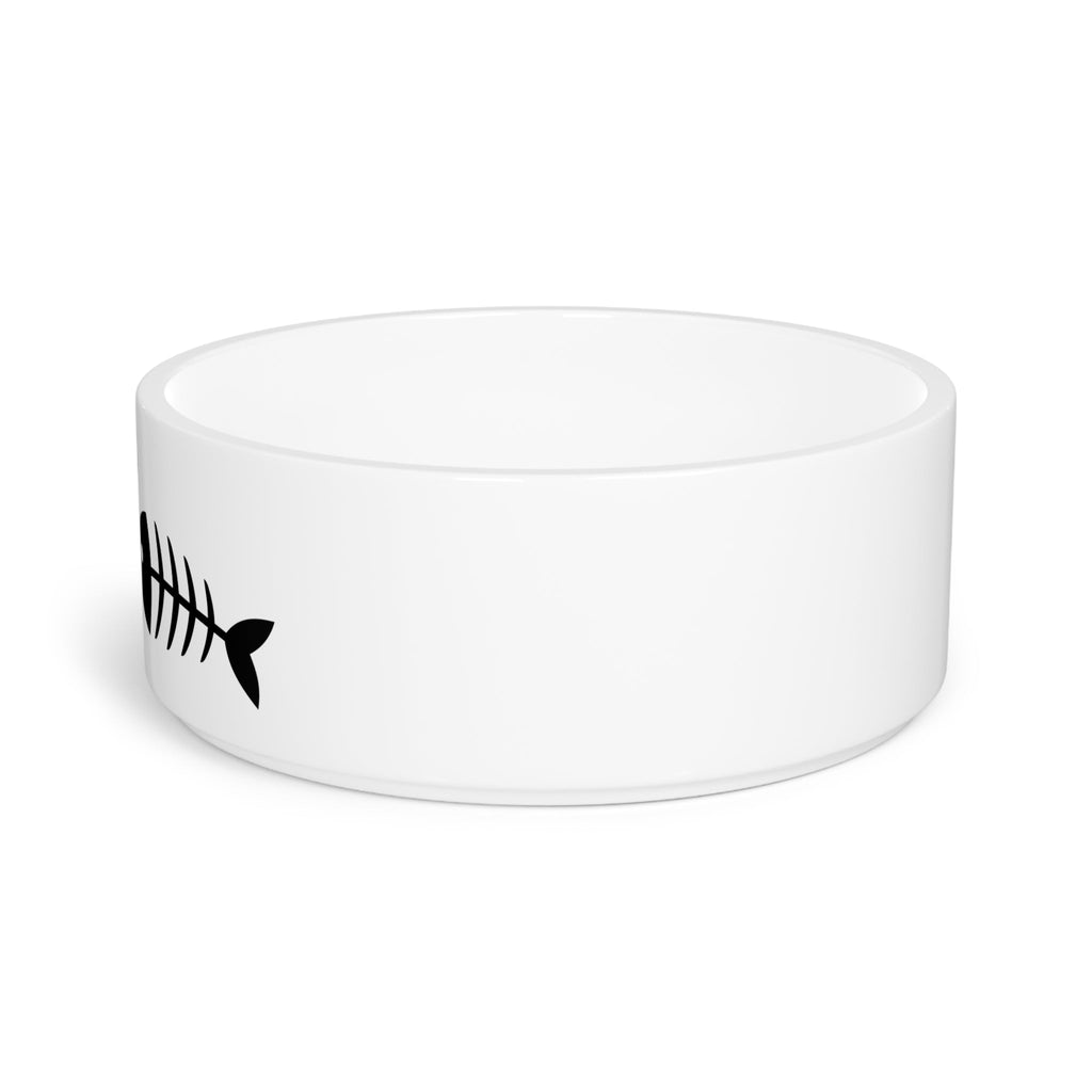 Crumpaw Fish Skeleton Ceramic Dog Bowl - angle view