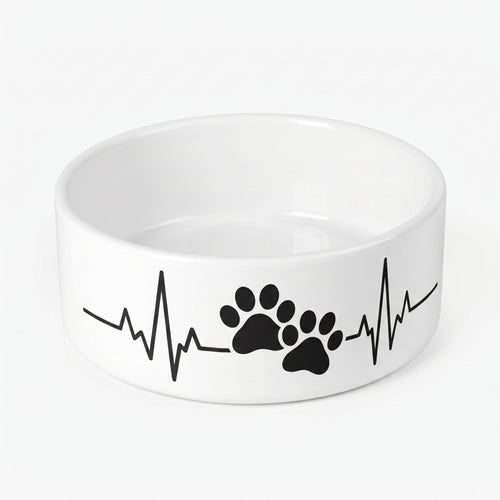 Crumpaw Heartbeat Paws Ceramic Dog Bowl - side view