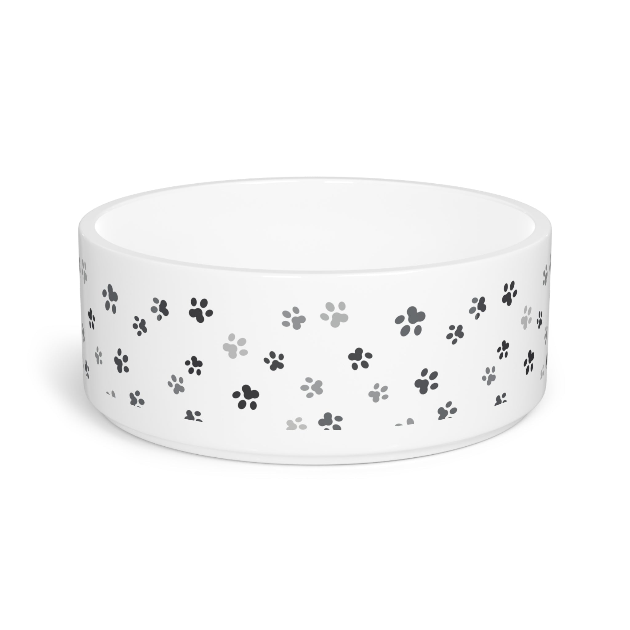 Crumpaw Mini Paws Ceramic Dog Bowl - tiny scattered grey paw prints, front view
