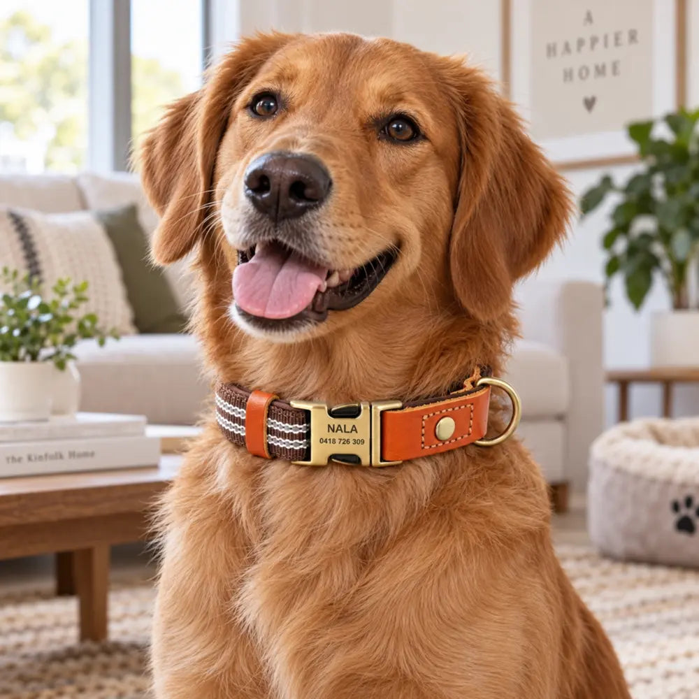 Nala wearing the personalised reflective collar