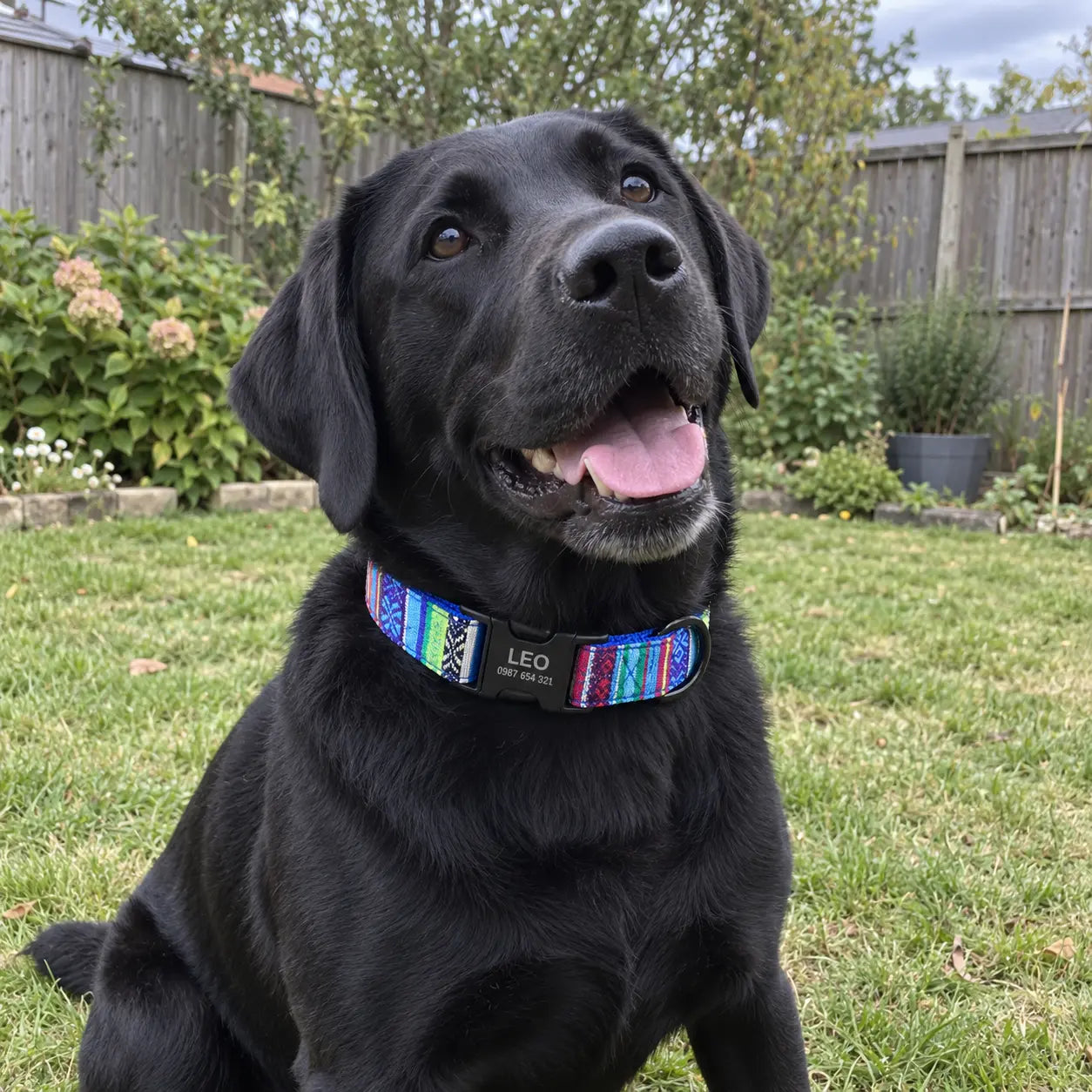Black Labrador in an engraved collar